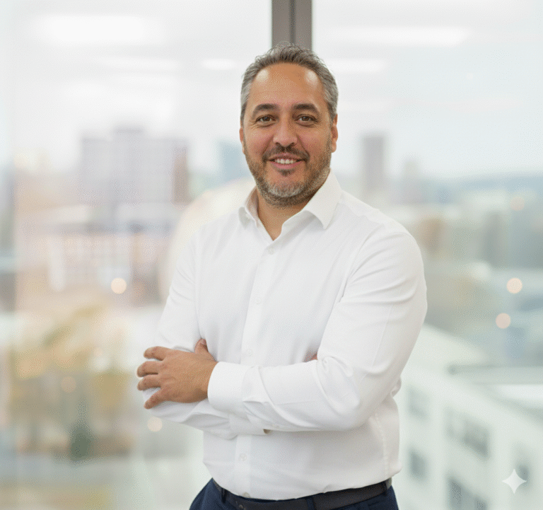 A photo of Dave Crumby, People Optimiser. He is posing in a photo in his office